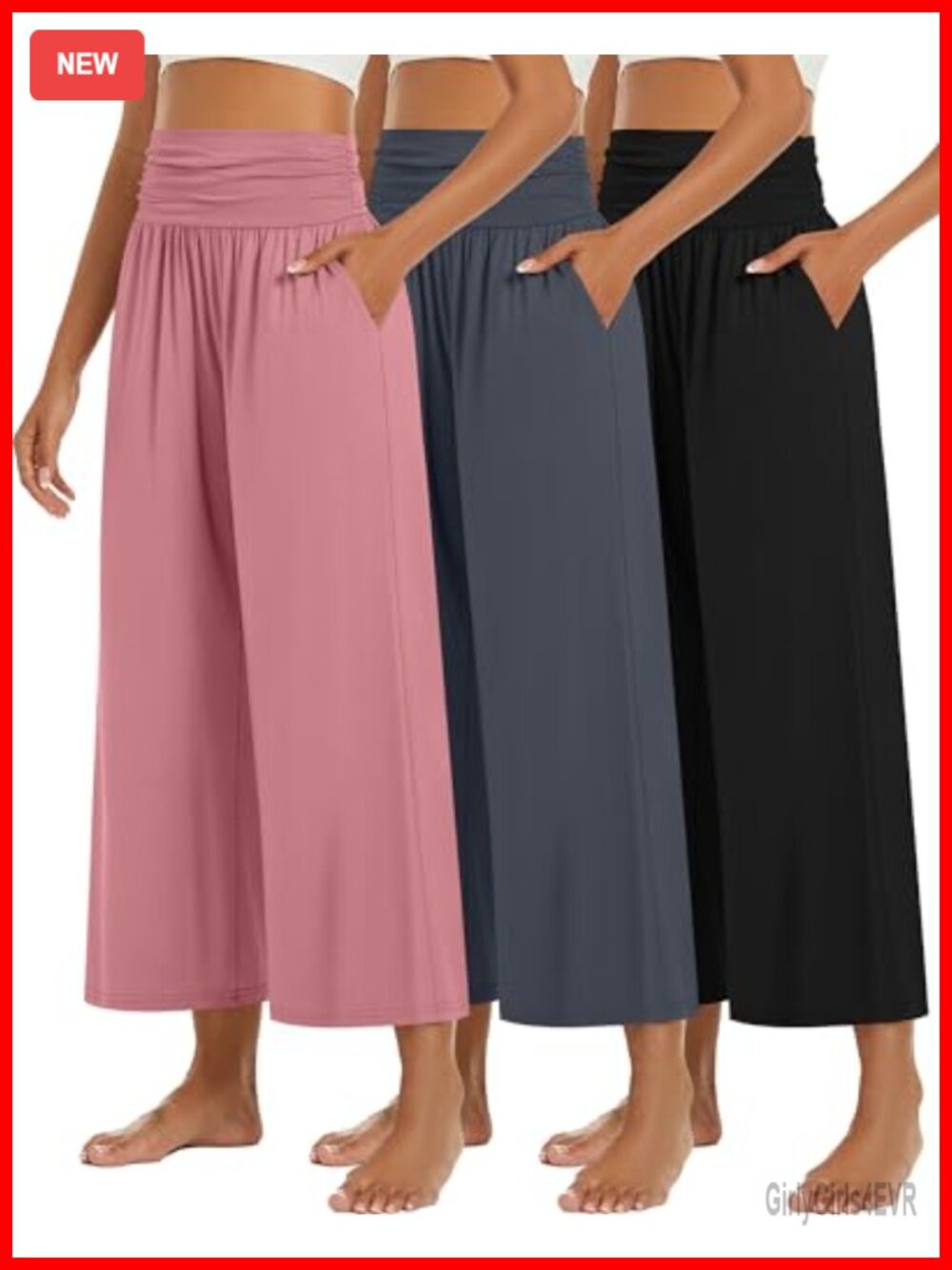 Wide Leg Capri Pants High Waisted Pleated Palazzo Lounge Yoga